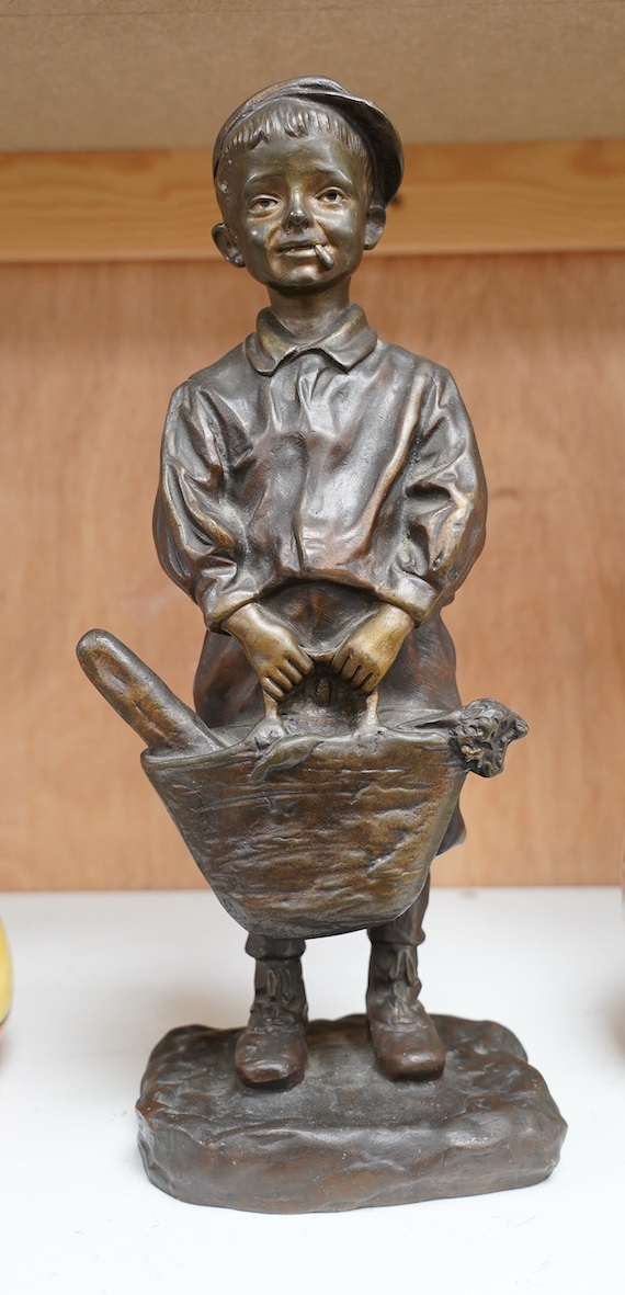 Jose Cardona (Spanish 1878-1923), bronze, figure of a young boy with a basket, 31cm. Condition - good